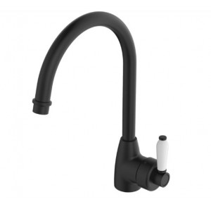 Eleanor Gooseneck Sink Mixer Matte Black With White Ceramic Handle